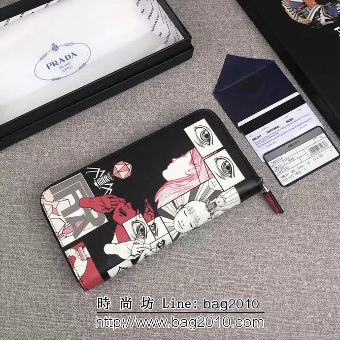 PRADA普拉達 官網同步 2018最新漫畫印象系列 男士單拉鏈錢包 2ML317 DD1449